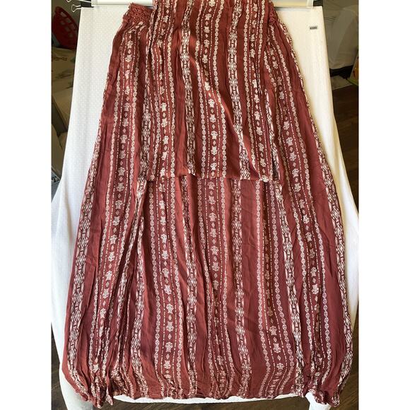 Blue Rain Women Maxi Skirt L Rust Geometric Bohemian Rayon 41” Long - Picture 6 of 7